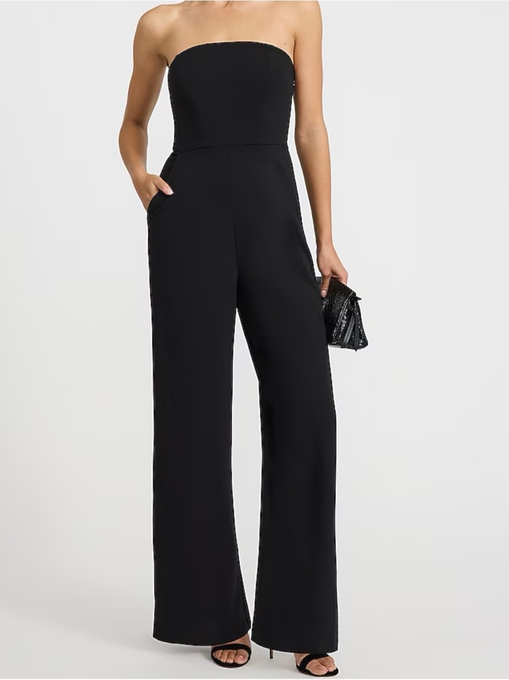 Express Crepe Wide-Leg Strapless Palazzo Jumpsuit With Pockets - Black - SZ LRG
